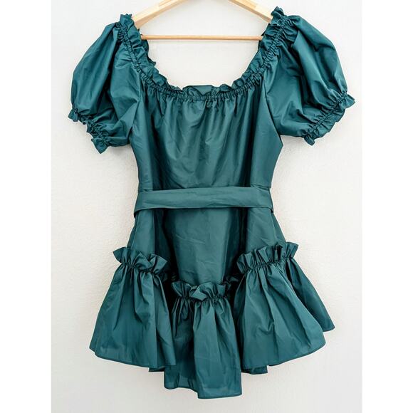 LoveShackFancy Estine Green Taffeta Mini Dress Size 12 Ruffle Party Cocktail NWT - Picture 5 of 9